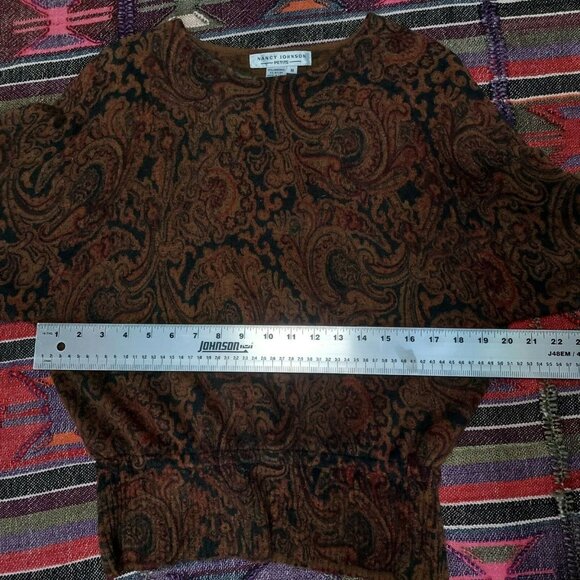 Nancy Johnson Petite Medium Lambswool Blend Paisley Batwing Knitwear Sweater - Picture 4 of 6